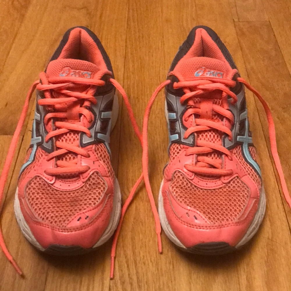 ASICS Gray Coral Teal GEL CONTEND 2 Athletic Running Shoes Sz 8.5